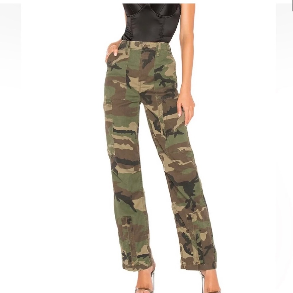 RE/DONE Originals High Waisted Cargo Pants size 25 Green Brown Camo Jean
